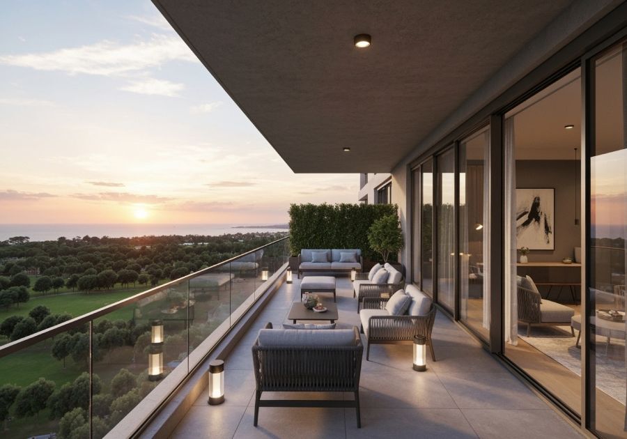 Тераса з видом на море демонструє результат здачі об'єкта в експлуатацію та готовність квартири в Болгарії.